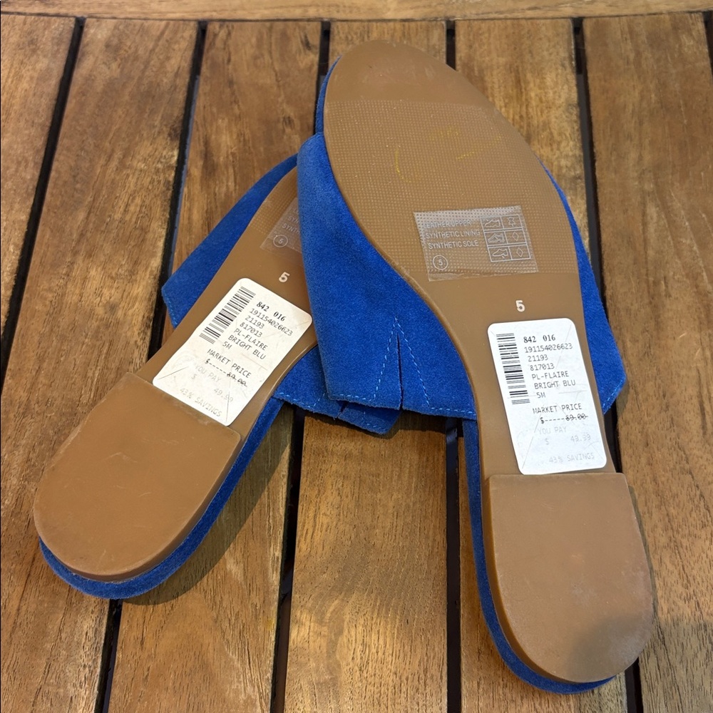 Saks Fifth Avenue Blue Suede Women's Slide Sandals - Picture 3 of 5